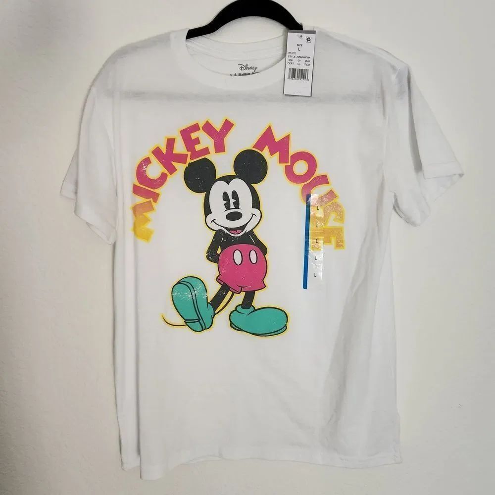 Disney Mickey Mouse Graphic T-Shirt Short Sleeve White Size Juniors Large